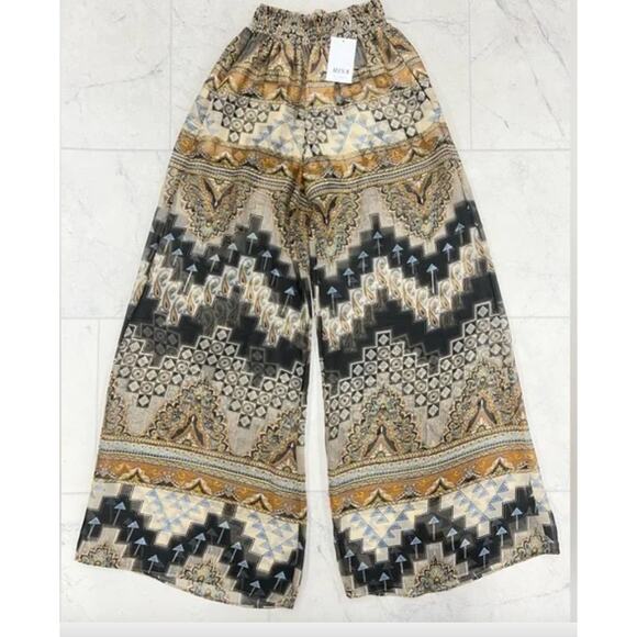 New MISA Los Angeles Pia Wide Leg Pants In Alhambra Mosaic Semi Sheer Boho Chic - Picture 4 of 9